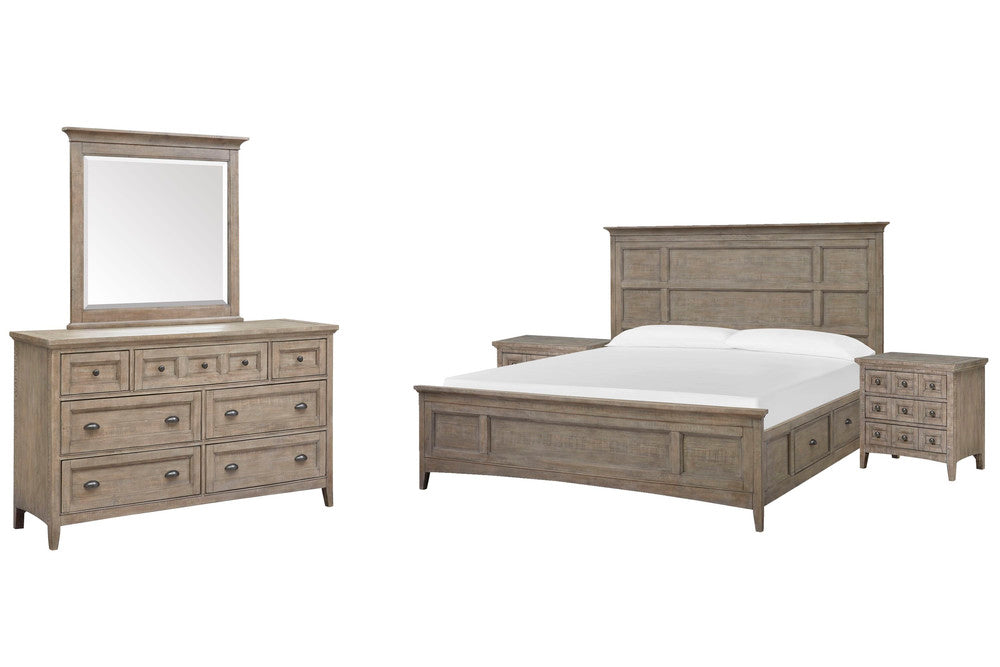 Magnussen - Paxton Place Dovetail Grey California King Panel Storage Bed 2 Nightstands And Drawer Dresser With Landscape Mirror - B4805-75-KIT4 view 1