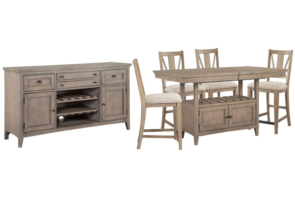 Magnussen - Paxton Place Dovetail Grey Extendable Counter Height Dining Table With 4 Counter Chairs And Buffet - D4805-42-KIT2 view 1