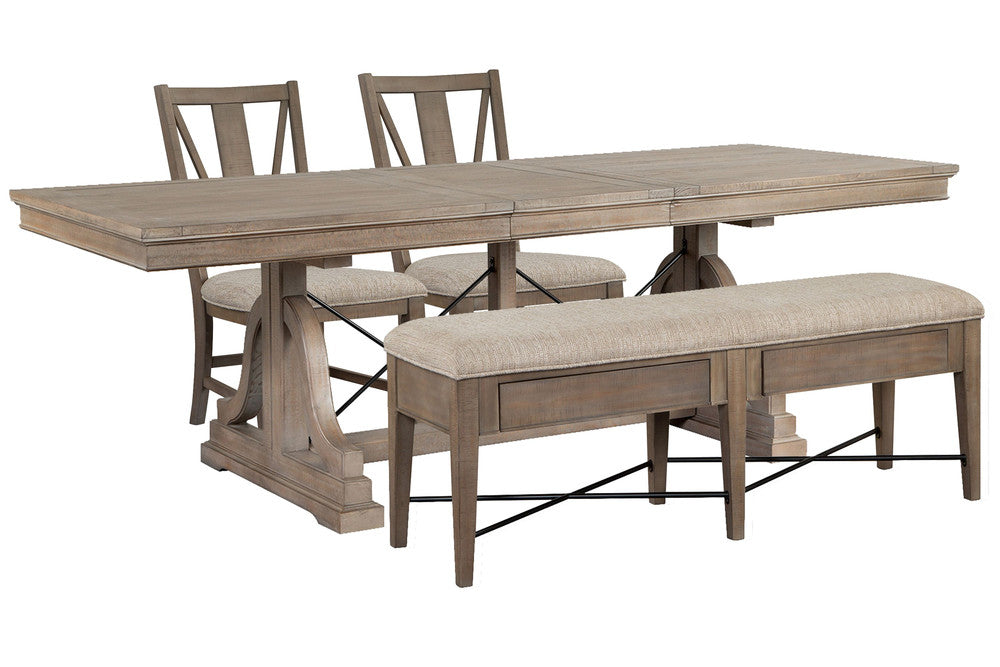 Magnussen - Paxton Place Dovetail Grey Extendable Trestle Dining Table With 2 Side Chairs And Upholstered Bench - D4805-25-KIT9 view 1