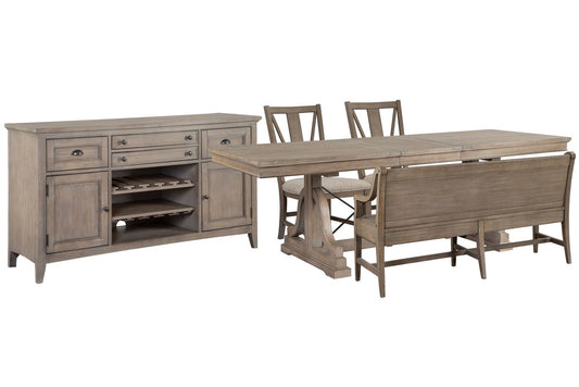 Magnussen - Paxton Place Dovetail Grey Extendable Trestle Dining Table With 2 Side Chairs Bench And Buffet - D4805-25-KIT14 view 1