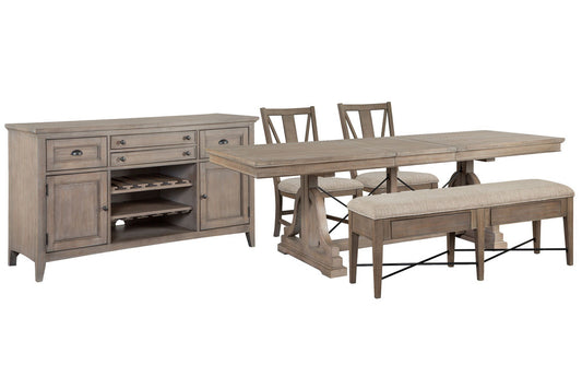 Magnussen - Paxton Place Dovetail Grey Extendable Trestle Dining Table With 2 Side Chairs Upholstered Bench And Buffet - D4805-25-KIT10 view 1