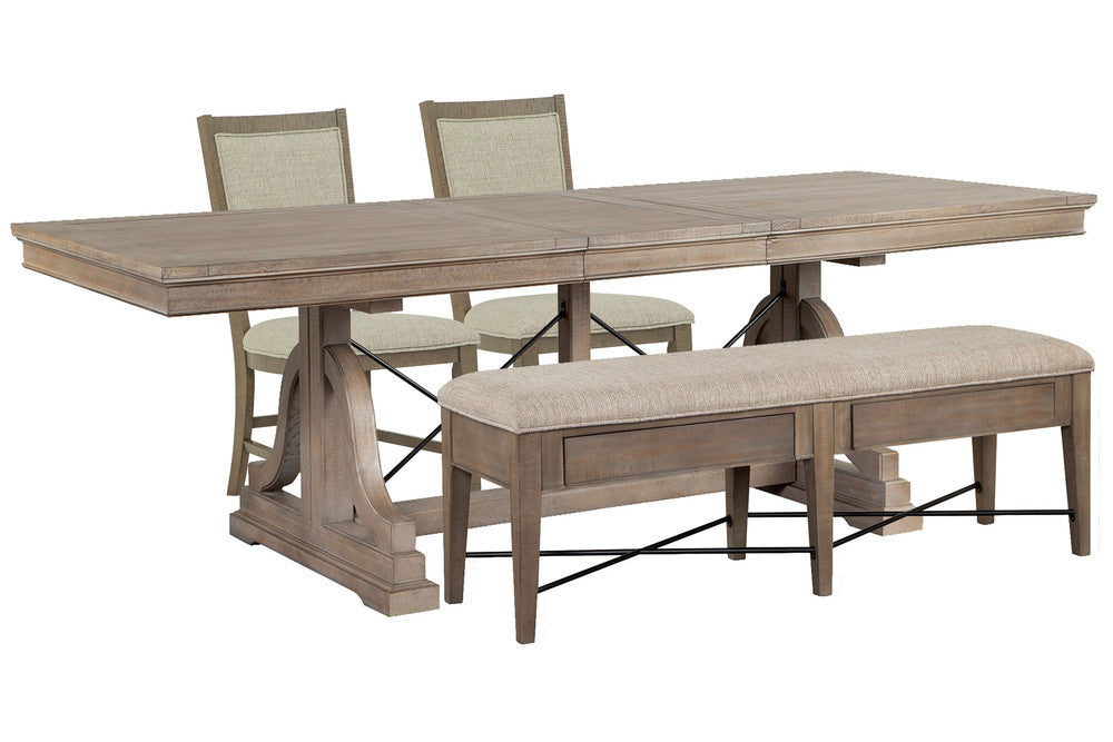 Magnussen - Paxton Place Dovetail Grey Extendable Trestle Dining Table With 2 Step Upholstered Side Chairs And Upholstered Bench - D4805-25-KIT17 view 1