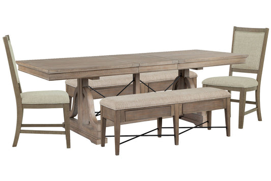 Magnussen - Paxton Place Dovetail Grey Extendable Trestle Dining Table With 2 Upholstered Benches And 2 Upholstered Side Chairs - D4805-25-KIT35 view 1
