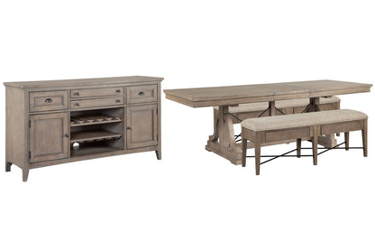 Magnussen - Paxton Place Dovetail Grey Extendable Trestle Dining Table With 2 Upholstered Benches And Buffet - D4805-25-KIT32 view 1