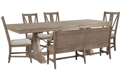 Magnussen - Paxton Place Dovetail Grey Extendable Trestle Dining Table With 4 Side Chairs And Bench - D4805-25-KIT15 view 1