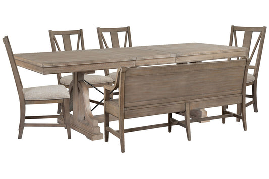 Magnussen - Paxton Place Dovetail Grey Extendable Trestle Dining Table With 4 Side Chairs And Bench - D4805-25-KIT15 view 1