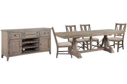 Magnussen - Paxton Place Dovetail Grey Extendable Trestle Dining Table With 4 Side Chairs And Buffet - D4805-25-KIT2 view 1