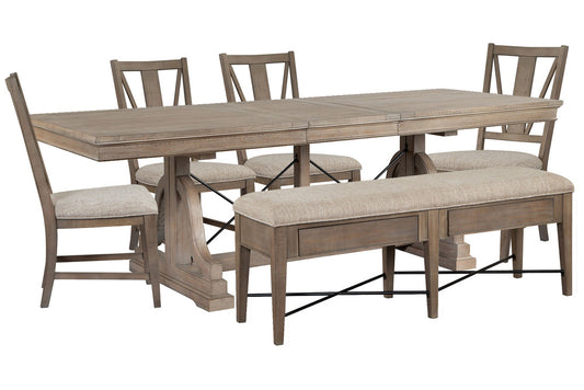 Magnussen - Paxton Place Dovetail Grey Extendable Trestle Dining Table With 4 Side Chairs And Upholstered Bench - D4805-25-KIT11 view 1