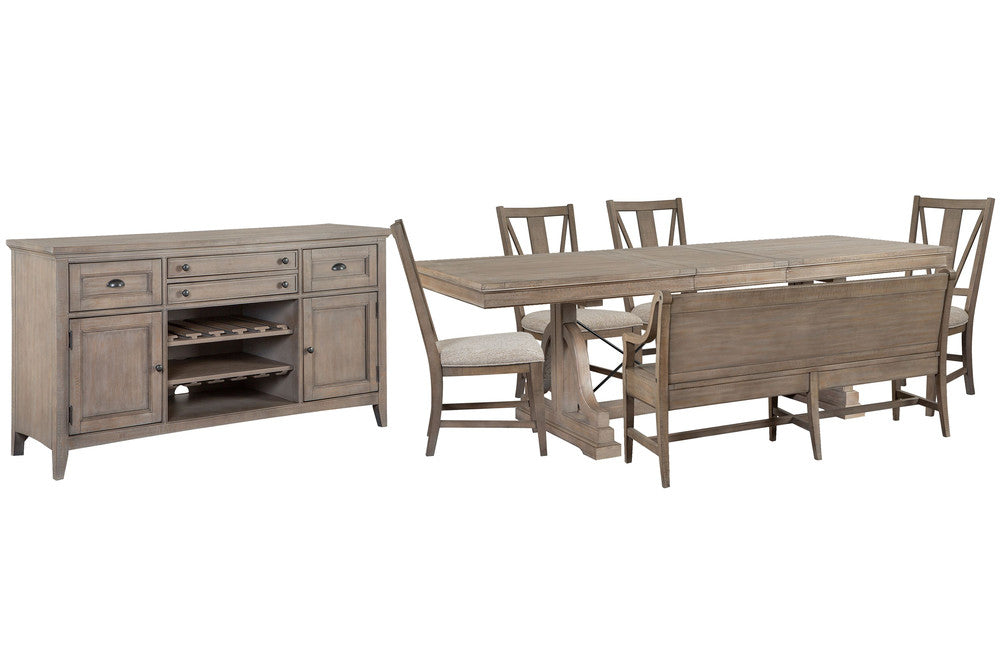 Magnussen - Paxton Place Dovetail Grey Extendable Trestle Dining Table With 4 Side Chairs Bench And Buffet - D4805-25-KIT16 view 1