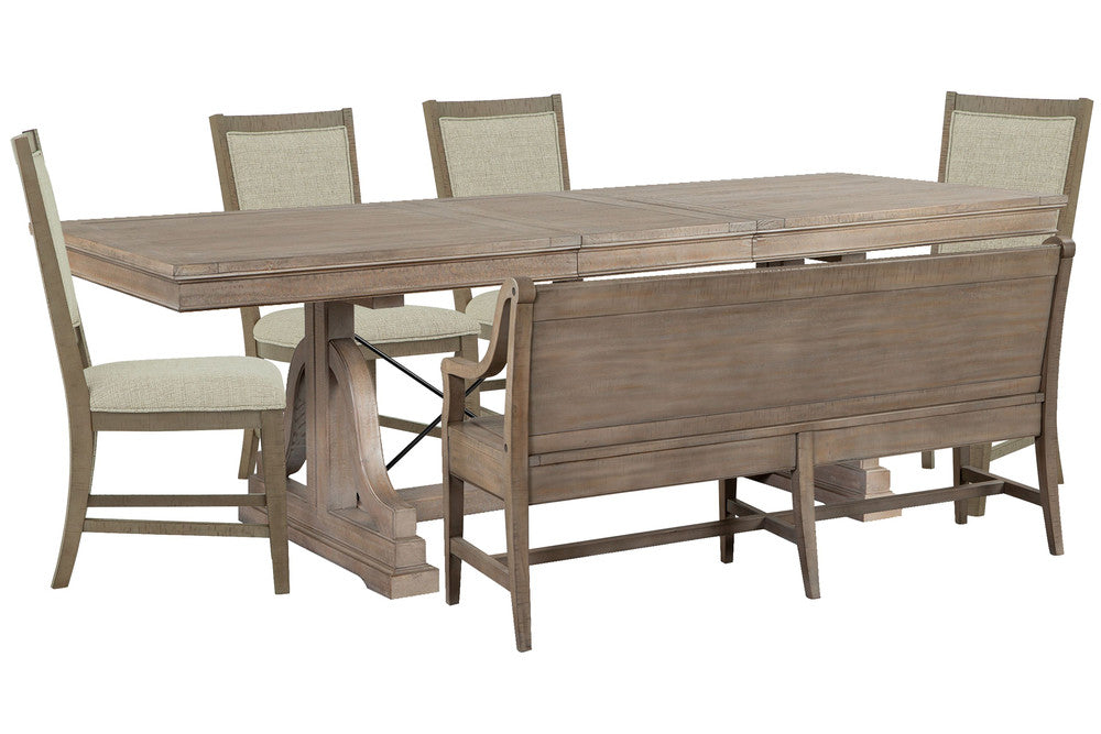 Magnussen - Paxton Place Dovetail Grey Extendable Trestle Dining Table With 4 Step Upholstered Side Chairs And Bench - D4805-25-KIT23 view 1