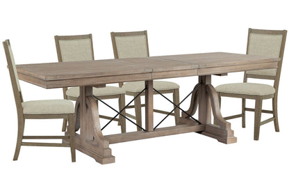 Magnussen - Paxton Place Dovetail Grey Extendable Trestle Dining Table With 4 Step Upholstered Side Chairs - D4805-25-KIT5 view 1