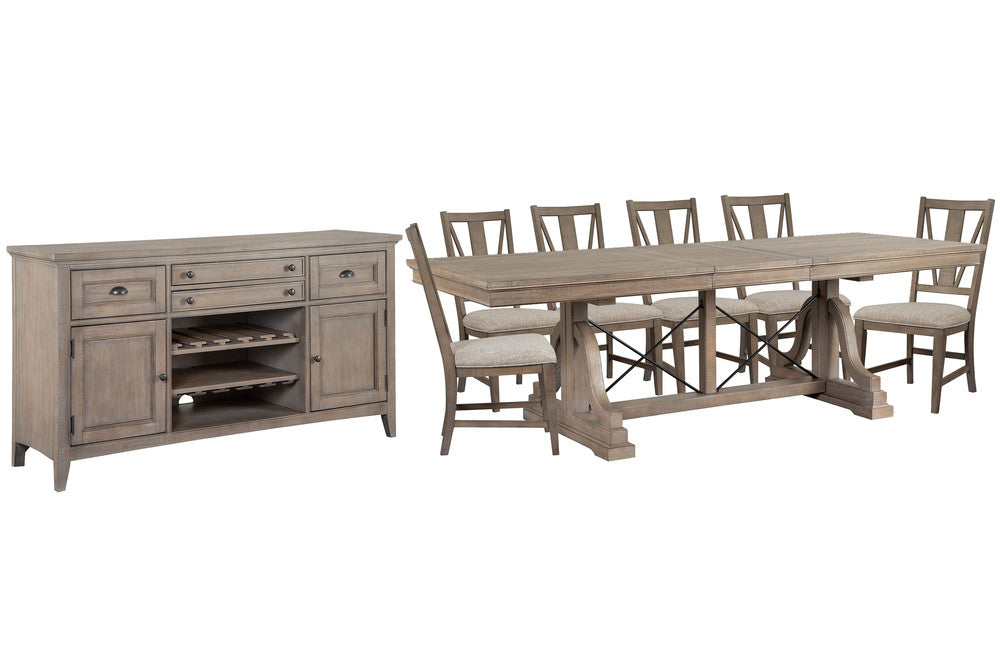 Magnussen - Paxton Place Dovetail Grey Extendable Trestle Dining Table With 6 Side Chairs And Buffet - D4805-25-KIT4 view 1