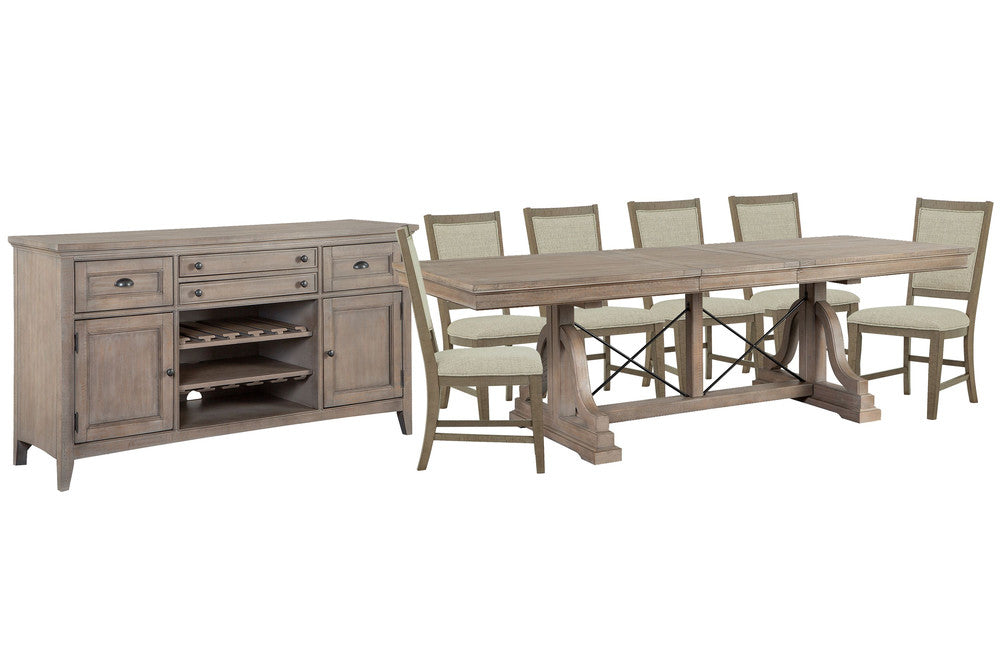 Magnussen - Paxton Place Dovetail Grey Extendable Trestle Dining Table With 6 Step Upholstered Side Chairs And Buffet - D4805-25-KIT8 view 1