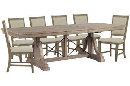 Magnussen - Paxton Place Dovetail Grey Extendable Trestle Dining Table With 6 Step Upholstered Side Chairs - D4805-25-KIT7 view 1