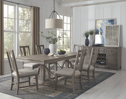 Magnussen - Paxton Place Dovetail Grey Extendable Trestle Dining Table With 6 Step Upholstered Side Chairs - D4805-25-KIT7 view 9