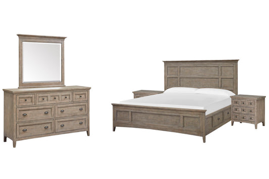 Magnussen - Paxton Place Dovetail Grey King Panel Storage Bed 2 Nightstands And Drawer Dresser With Landscape Mirror - B4805-65-KIT4 view 1