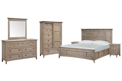 Magnussen - Paxton Place Dovetail Grey Queen Panel Bed 2 Small Nightstands Drawer Dresser With Landscape Mirror And Door Chest - B4805-54-KIT11 view 1