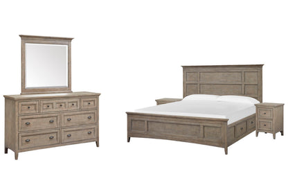 Magnussen - Paxton Place Dovetail Grey Queen Panel Storage Bed 2 Small Nightstands And Drawer Dresser With Landscape Mirror - B4805-55-KIT9 view 1