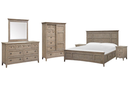 Magnussen - Paxton Place Dovetail Grey Queen Panel Storage Bed 2 Small Nightstands Drawer Dresser With Landscape Mirror And Door Chest - B4805-55-KIT11 view 1