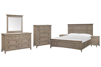 Magnussen - Paxton Place Dovetail Grey Queen Panel Storage Bed 2 Small Nightstands Drawer Dresser With Landscape Mirror And Drawer Chest - B4805-55-KIT10 view 1