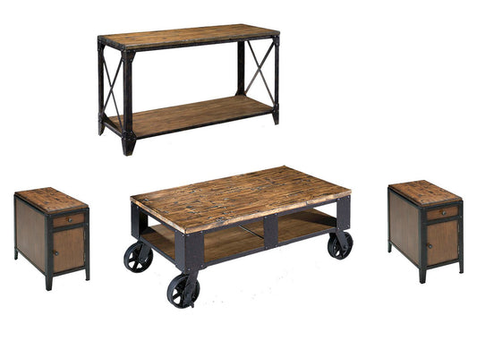 Magnussen - Pinebrook Distressed Natural Pine Rectangular 2 Braking Casters Cocktail Table With 2 Chairside Door End Table And Sofa Table - T1755-43KIT12 view 1