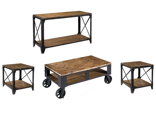 Magnussen - Pinebrook Distressed Natural Pine Rectangular 2 Braking Casters Cocktail Table With 2 End Table And Sofa Table - T1755-43KIT9 view 1