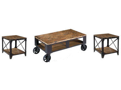 Magnussen - Pinebrook Distressed Natural Pine Rectangular 2 Braking Casters Cocktail Table With 2 End Table - T1755-43KIT8 view 1