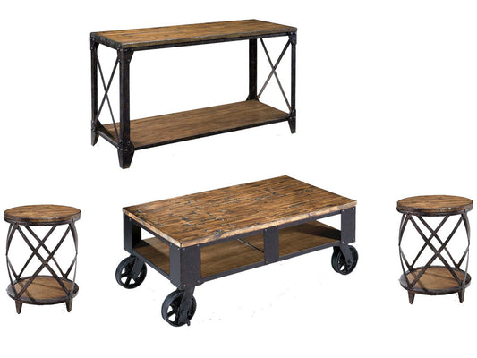 Magnussen - Pinebrook Distressed Natural Pine Rectangular 2 Braking Casters Cocktail Table With 2 Round Accent Table And Sofa Table - T1755-43KIT3 view 1