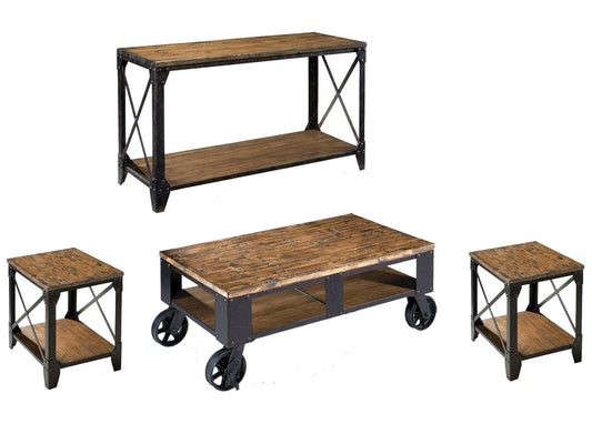 Magnussen - Pinebrook Distressed Natural Pine Rectangular 2 Braking Casters Cocktail Table With 2 Small End Table And Sofa Table - T1755-43KIT6 view 1