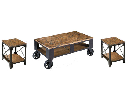Magnussen - Pinebrook Distressed Natural Pine Rectangular 2 Braking Casters Cocktail Table With 2 Small End Table - T1755-43KIT5 view 1