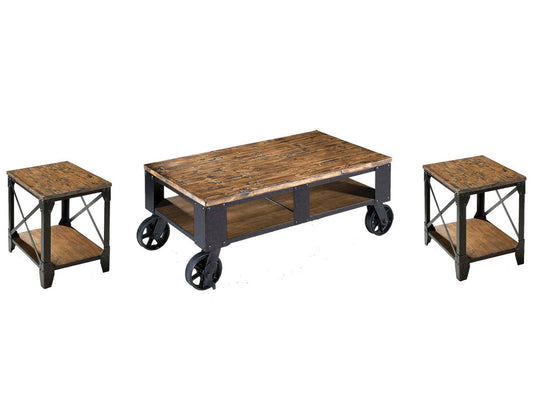 Magnussen - Pinebrook Distressed Natural Pine Rectangular 2 Braking Casters Cocktail Table With 2 Small End Table - T1755-43KIT5 view 1