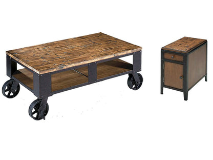 Magnussen - Pinebrook Distressed Natural Pine Rectangular 2 Braking Casters Cocktail Table With Chairside Door End Table - T1755-43KIT10 view 1