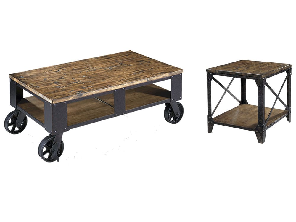Magnussen - Pinebrook Distressed Natural Pine Rectangular 2 Braking Casters Cocktail Table With End Table - T1755-43KIT7 view 1