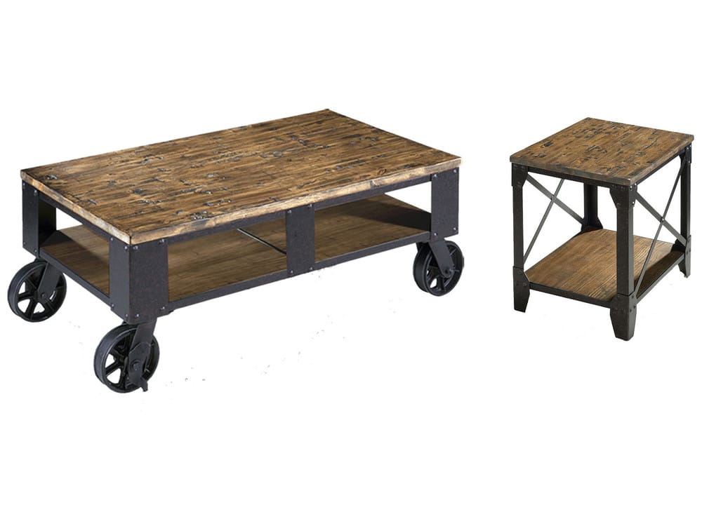 Magnussen - Pinebrook Distressed Natural Pine Rectangular 2 Braking Casters Cocktail Table With Small End Table - T1755-43KIT4 view 1