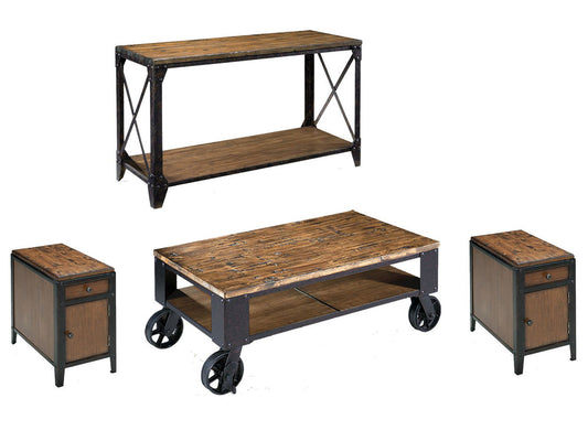 Magnussen - Pinebrook Distressed Natural Pine Rectangular Starter Cocktail Table With 2 Chairside Door End Table And Sofa Table - T1755-44KIT12 view 1