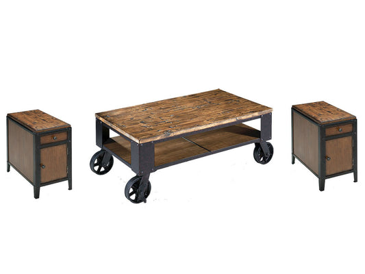 Magnussen - Pinebrook Distressed Natural Pine Rectangular Starter Cocktail Table With 2 Chairside Door End Table - T1755-44KIT11 view 1