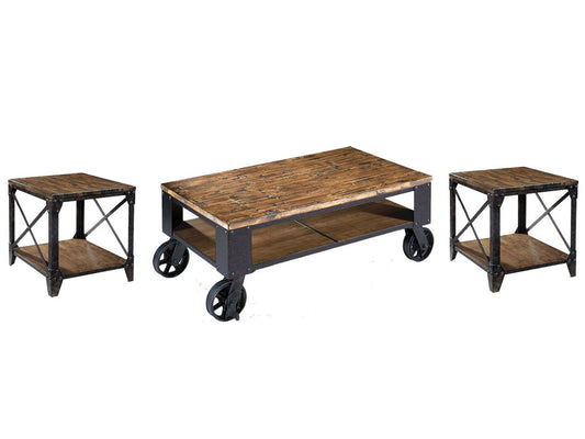 Magnussen - Pinebrook Distressed Natural Pine Rectangular Starter Cocktail Table With 2 Large End Table - T1755-44KIT8 view 1