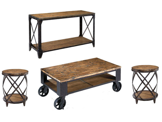 Magnussen - Pinebrook Distressed Natural Pine Rectangular Starter Cocktail Table With 2 Round Accent Table And Sofa Table - T1755-44KIT3 view 1