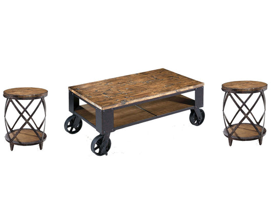 Magnussen - Pinebrook Distressed Natural Pine Rectangular Starter Cocktail Table With 2 Round Accent Table - T1755-44KIT2 view 1