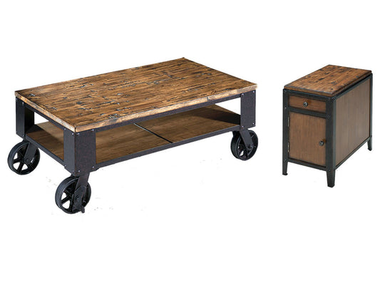 Magnussen - Pinebrook Distressed Natural Pine Rectangular Starter Cocktail Table With Chairside Door End Table - T1755-44KIT10 view 1