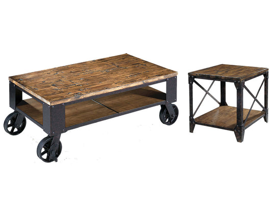 Magnussen - Pinebrook Distressed Natural Pine Rectangular Starter Cocktail Table With Large End Table - T1755-44KIT7 view 1
