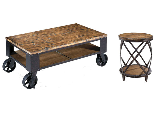 Magnussen - Pinebrook Distressed Natural Pine Rectangular Starter Cocktail Table With Round Accent Table - T1755-44KIT1 view 1
