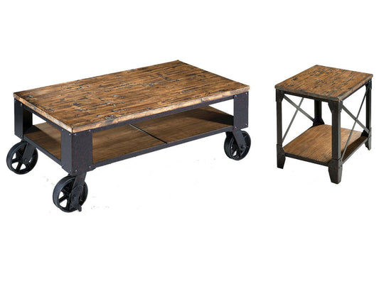 Magnussen - Pinebrook Distressed Natural Pine Rectangular Starter Cocktail Table With Small End Table - T1755-44KIT4 view 1
