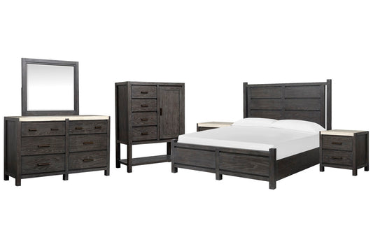 Magnussen - Plum Creek Ravenwood Black California King Panel Bed 2 Nightstands Drawer Dresser With Landscape Mirror And Door Chest - B5990-74-KIT6 view 1
