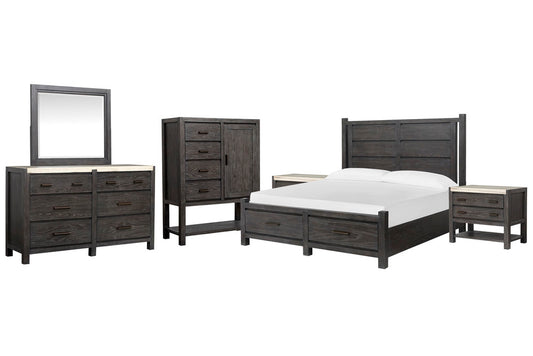 Magnussen - Plum Creek Ravenwood Black California King Panel Storage Bed 2 Open Nightstands Drawer Dresser With Landscape Mirror And Door Chest - B5990-74A-KIT11 view 1
