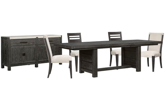 Magnussen - Plum Creek Ravenwood Black Extendable Trestle Dining Table With 2 Side Chairs 2 Upholstered Side Chairs And Sideboard - D5990-21-KIT14 view 1