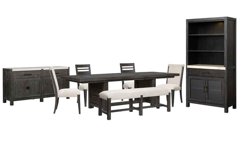 Magnussen - Plum Creek Ravenwood Black Extendable Trestle Dining Table With 2 Side Chairs 2 Upholstered Side Chairs Bench Sideboard And Display Cabinet - D5990-21-KIT33 view 1