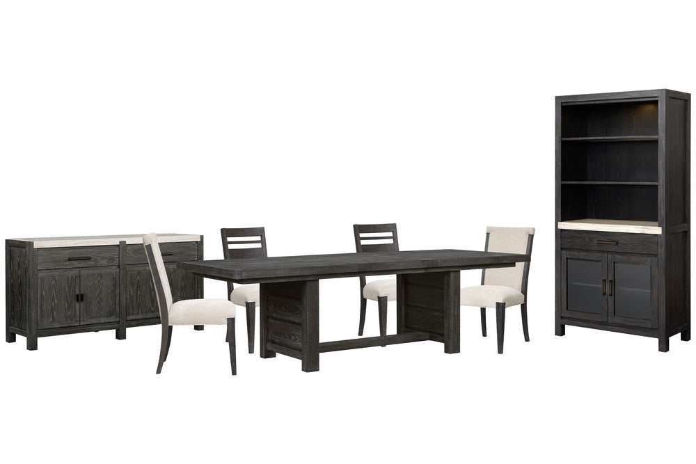 Magnussen - Plum Creek Ravenwood Black Extendable Trestle Dining Table With 2 Side Chairs 2 Upholstered Side Chairs Sideboard And Display Cabinet - D5990-21-KIT15 view 1