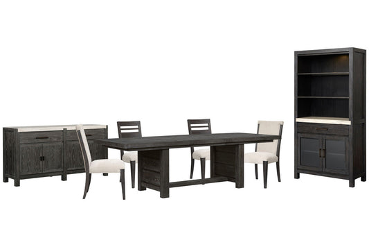 Magnussen - Plum Creek Ravenwood Black Extendable Trestle Dining Table With 2 Side Chairs 2 Upholstered Side Chairs Sideboard And Display Cabinet - D5990-21-KIT15 view 1