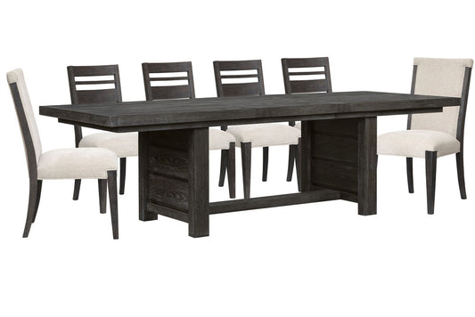 Magnussen - Plum Creek Ravenwood Black Extendable Trestle Dining Table With 4 Side Chairs And 2 Upholstered Side Chairs - D5990-21-KIT16 view 1